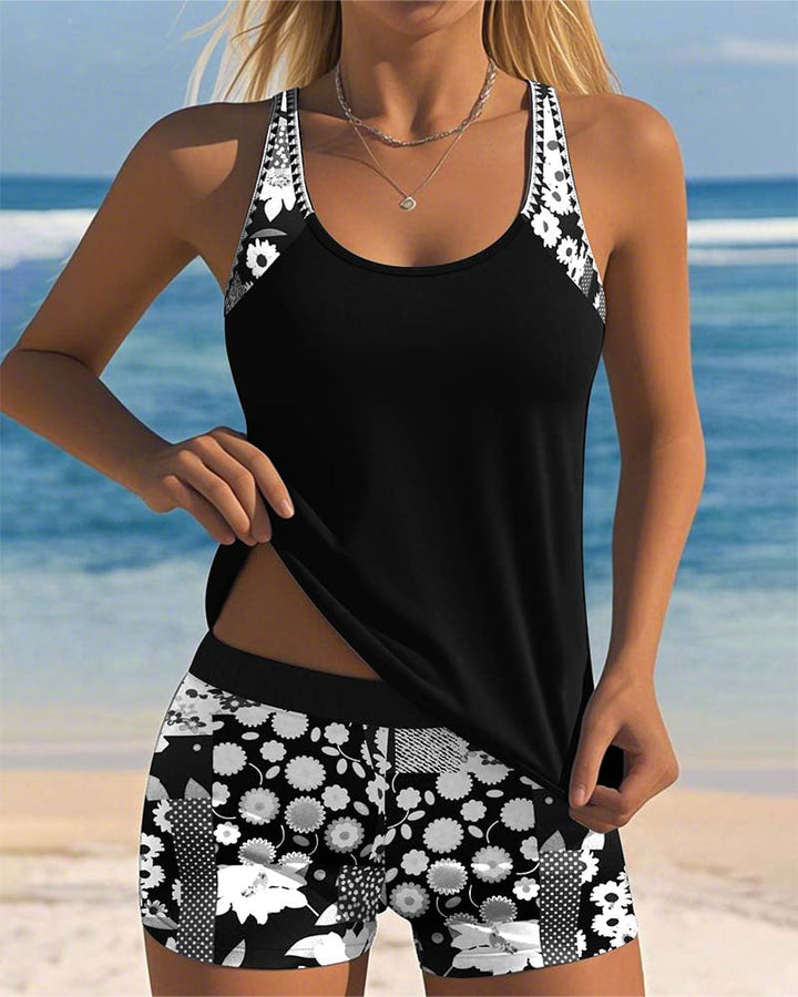 Chanette | Swimsuit Tank Top with Printed Boxer Set