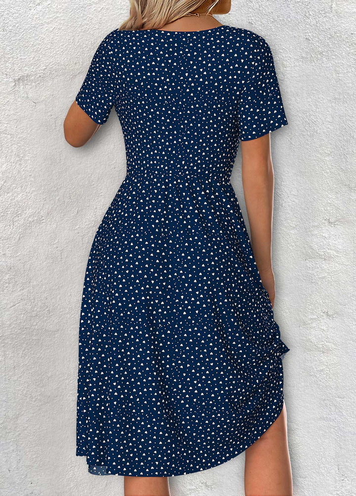 Claire Navy Polka Dot Short Sleeve V Neck Dress