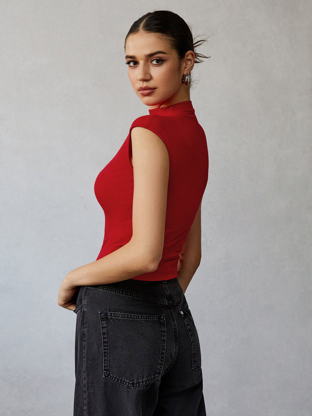 Sophia Mock Neck Cap Sleeve Tee