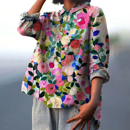 Caroline | Cotton Linen Floral Blouse