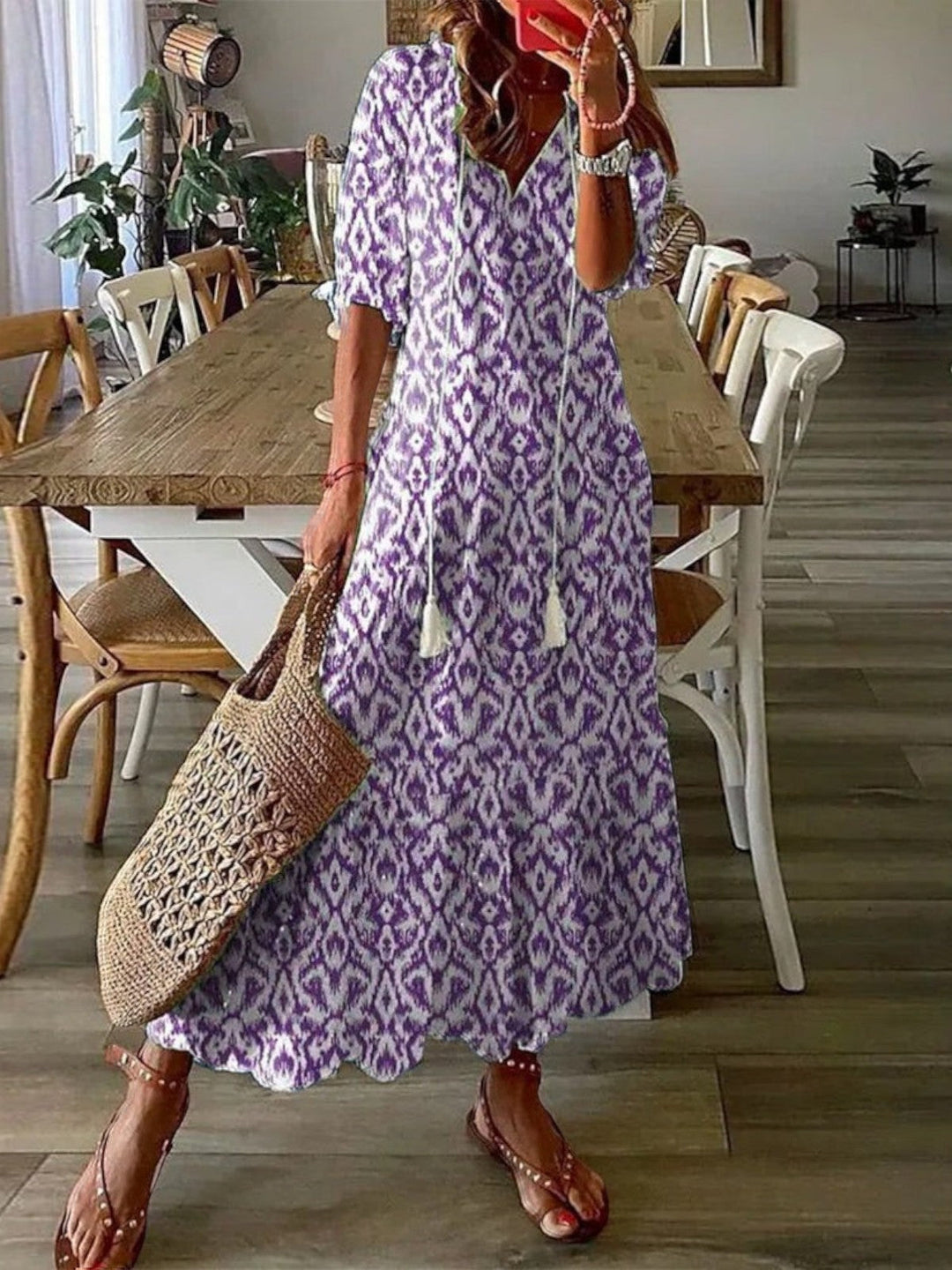 Sophia - Boho Vintage V-Neck Summer Dress