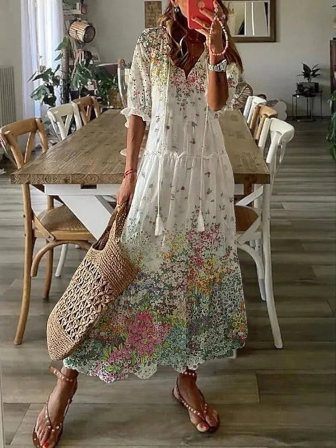 Sophia - Boho Vintage V-Neck Summer Dress