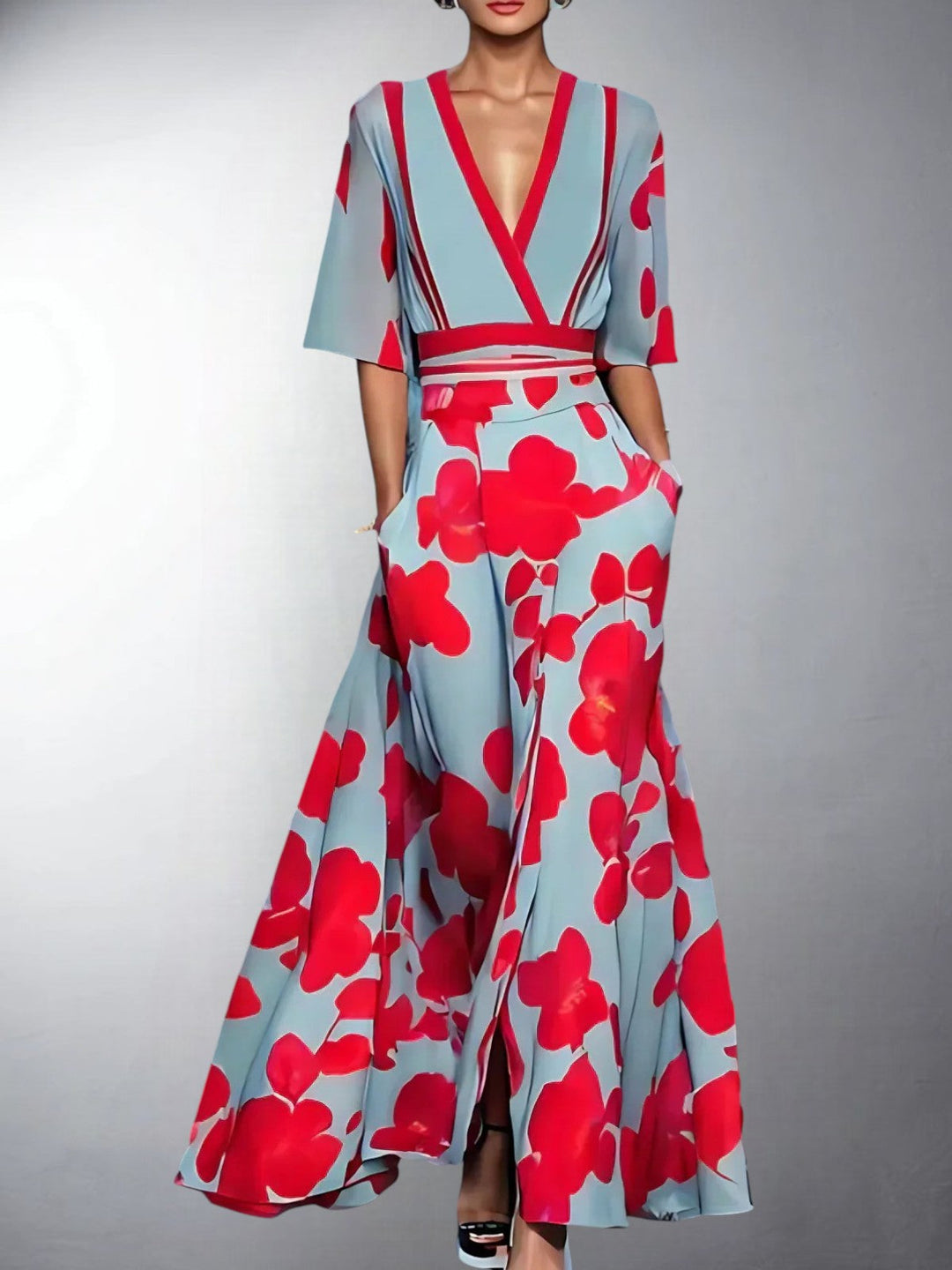 Zoe - Classic Floral V-Neck Maxi Dress